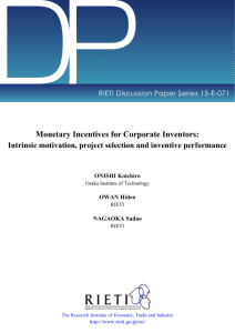 DP Monetary Incentives for Corporate Inventors: RIETI Discussion Paper Series 15-E-071