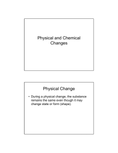 Physical and Chemical Changes Physical Change