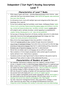 Level T Independent (“Just Right”) Reading Descriptions Characteristics of Level T Books