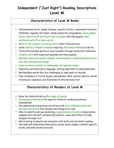 Level M Independent (“Just Right”) Reading Descriptions Characteristics of Level M Books