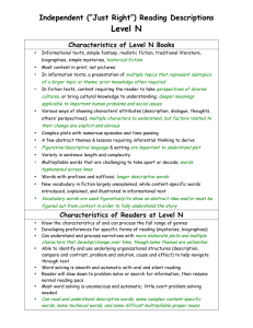 Level N Independent (“Just Right”) Reading Descriptions Characteristics of Level N Books