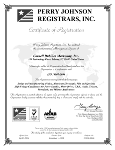 PERRY JOHNSON REGISTRARS, INC. Cornell Dubilier Marketing, Inc. ISO 14001:2004