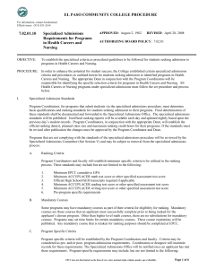 EL PASO COMMUNITY COLLEGE PROCEDURE 7.02.01.10 Specialized Admissions Requirements for Programs