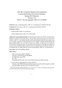 CSC 280: Computer Models and Limitations Course Information Document/Syllabus Spring 2013 Semester