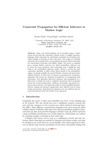 Constraint Propagation for Eﬃcient Inference in Markov Logic Tivadar Papai , Parag Singla