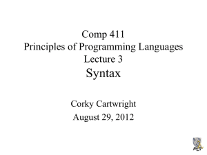 Syntax Comp 411 Principles of Programming Languages Lecture 3