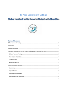 El Paso Community College Table of Contents
