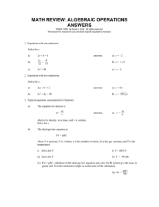 MATH REVIEW: ALGEBRAIC OPERATIONS ANSWERS