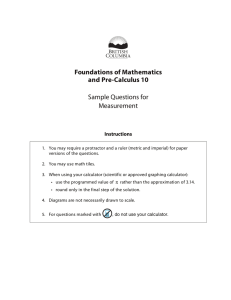Foundations of Mathematics and Pre-Calculus 10  Sample Questions for