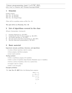 Linear programming (part 5 of CSC 282), 1 Schedule