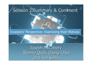 Session 2 Summary &amp; Comment Joseph McCahery Ronnie Quek Cheng Chye