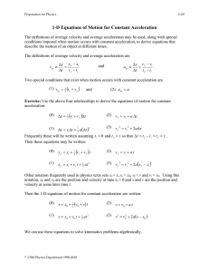 1-D Equations of Motion for Constant Acceleration