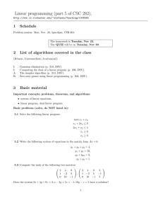Linear programming (part 5 of CSC 282), 1 Schedule