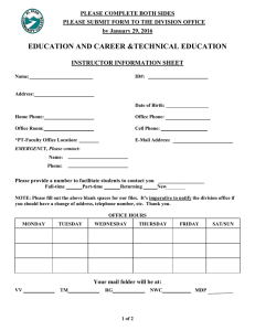 EDUCATION AND CAREER &amp;TECHNICAL EDUCATION  INSTRUCTOR INFORMATION SHEET PLEASE COMPLETE BOTH SIDES
