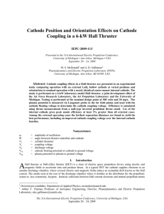 Cathode Position and Orientation Effects on Cathode IEPC-2009-113