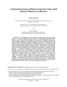Analytical Extraction of Plasma Properties Using a Hall Thruster Efficiency Architecture  IEPC-2007-188
