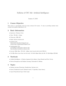 Syllabus of CSC 242: Artificial Intelligence 1 Course Objective January 15, 2015