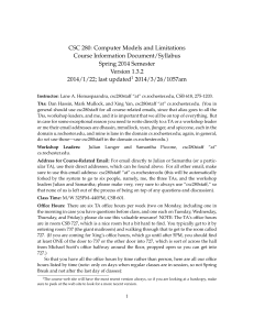 CSC 280: Computer Models and Limitations Course Information Document/Syllabus Spring 2014 Semester