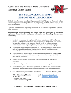 Come Join the Nicholls State University Summer Camp Team! EMPLOYMENT APPLICATION