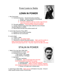 From Lenin to Stalin LENIN IN POWER
