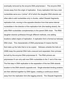 eventually removed by the enzyme DNA polymerase I.  The... moves away from the origin of replication.  Every replication...
