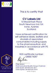 CV Labels Ltd This is to certify that