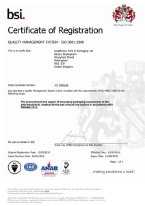 Certificate of Registration QUALITY MANAGEMENT SYSTEM - ISO 9001:2008