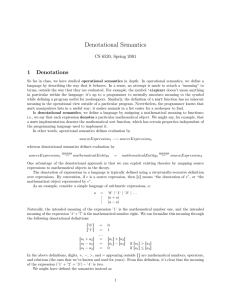 Denotational Semantics 1 Denotations CS 6520, Spring 2001