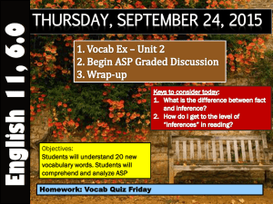 THURSDAY, SEPTEMBER 24, 2015 Objectives: Students will understand 20 new