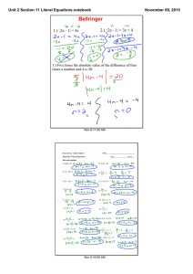 Bellringer 2.)  |2z ­ 1| = 3z + 4 Unit 2 Section 11 Literal Equations.notebook November 09, 2015