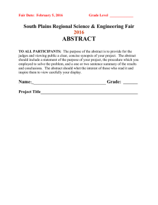 ABSTRACT  2016 South Plains Regional Science &amp; Engineering Fair