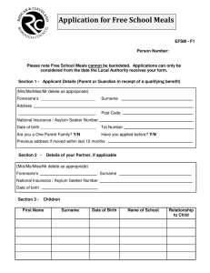 Application	for	Free	School	Meals