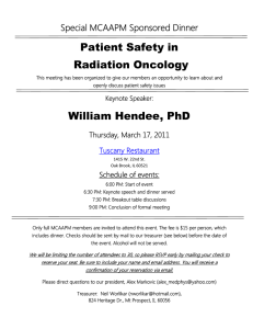 Patient Safety in Radiation Oncology Special MCAAPM Sponsored Dinner