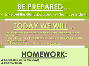 BE PREPARED… TODAY WE WILL…  Take out the Gettysburg packet (from yesterday)