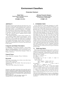 Environment Classifiers Extended Abstract Walid Taha Michael Florentin Nielsen