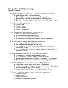 Core questions for 10 grade biology Scientific method