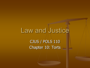 Law and Justice CJUS / POLS 110 Chapter 10: Torts