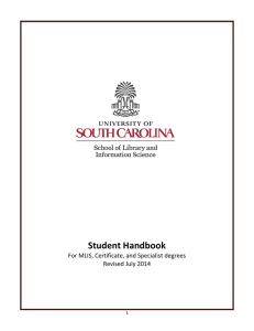 Student Handbook For MLIS, Certificate, and Specialist degrees Revised July 2014