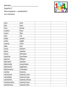 Nombre __________________________ Español 2 Para empezar – vocabulario Los números