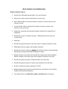 Bio II- Chemistry Test Guidelines Sheet Students should be able to: