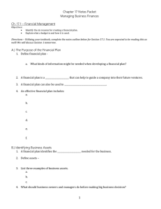 Chapter 17 Notes Packet Managing Business Finances  Ch. 17.1 – Financial Management