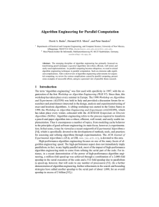 Algorithm Engineering for Parallel Computation David A. Bader , Bernard M.E. Moret
