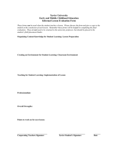 Xavier University Early and Middle Childhood Education Informal Lesson Evaluation Form