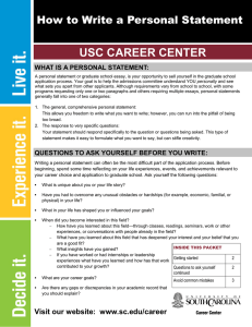 USC CAREER CENTER How to Write a Personal Statement