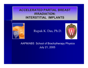 ACCELERATED PARTIAL BREAST IRRADIATION: INTERSTITIAL  IMPLANTS Rupak K. Das, Ph.D.