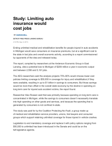 Study: Limiting auto insurance would cost jobs