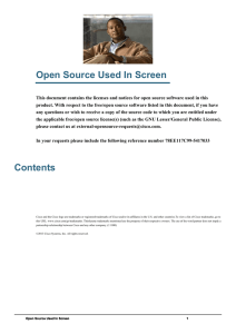 Open Source Used In Screen