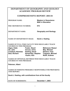 DEPARTMENT OF GEOGRAPHY AND GEOLOGY ACADEMIC PROGRAM REVIEW  COMPREHENSIVE REPORT: 2003-04