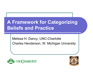 A Framework for Categorizing Beliefs and Practice Melissa H. Dancy, UNC-Charlotte