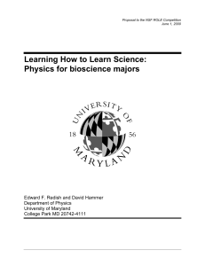 Learning How to Learn Science: Physics for bioscience majors